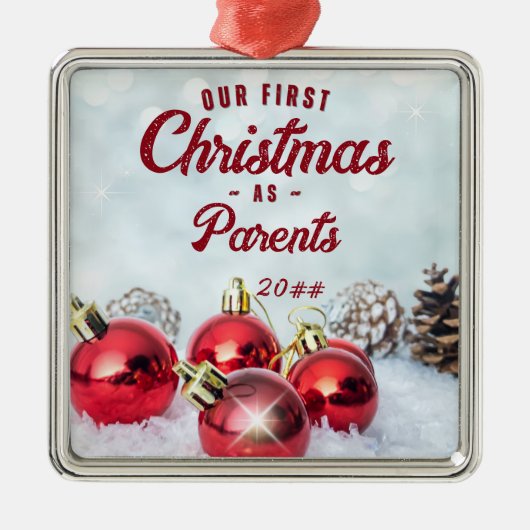親としての初めてのクリスマスが永遠に メタルオーナメント (正面)