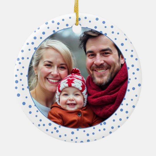 親としての初めてのクリスマス車の青い写真 セラミックオーナメント (裏面)