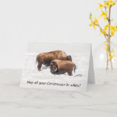 親と一緒の若いバッファローまたはバイソン カード (黄色い花)