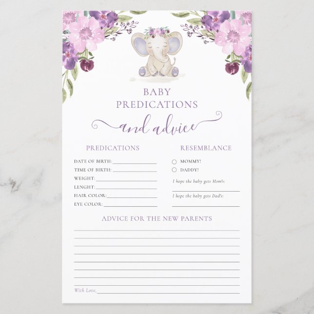 親のためのアドバイス象女の子の赤ちゃんシャワーゲーム (正面)