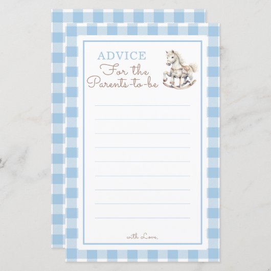 親のためのロッキングホース赤ちゃんシャワーアドバイス (正面/裏面)