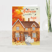 親のための秋の家と幽霊ハロウィーン シーズンカード (正面)