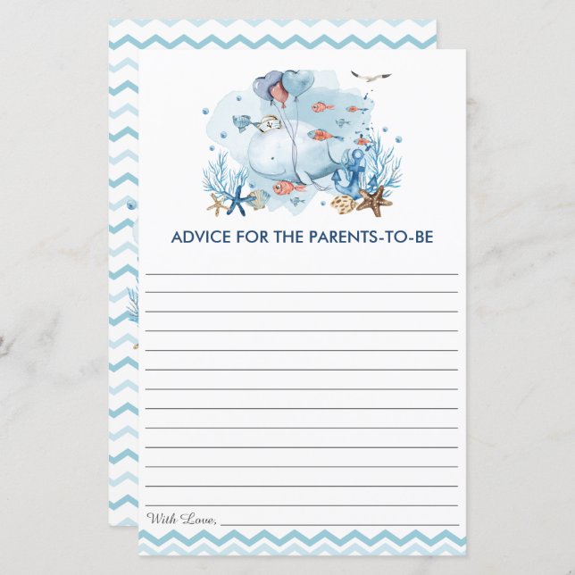 親のための航海のブルーホエールベビーシャワーアドバイス (正面/裏面)