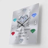 親のための誕生石ダイヤモンド記念日時計 スクエア壁時計 (傾斜)