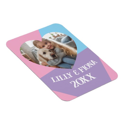 親のカスタムハート写真と名前のギフトのアップロード マグネット (右側)