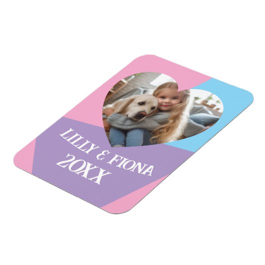 親のカスタムハート写真と名前のギフトのアップロード マグネット (左側)