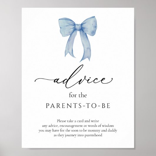 親のサインのための青い弓とリボンアドバイス ポスター (正面)