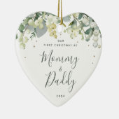 親の初めてのクリスマス写真ハート型 セラミックオーナメント (右)