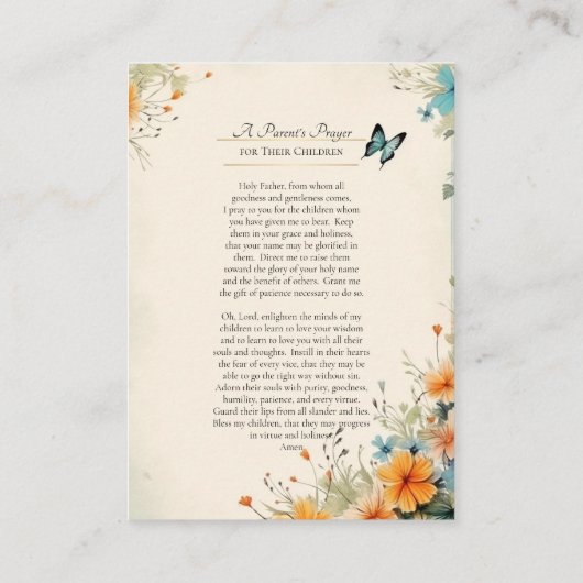 親の子供のための祈りのカード プレイスカード (裏面)