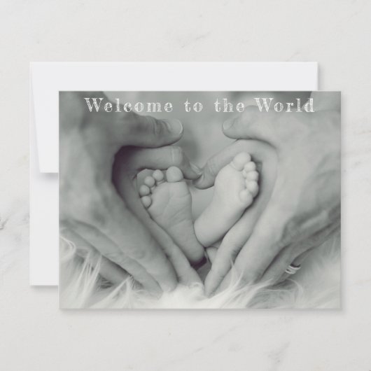 親の手とベビーの足は世界へようこそ 案内状 (正面)