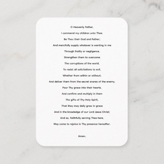 親の祈りの言葉の子ども用祈りの言葉カード 名刺 (裏面)
