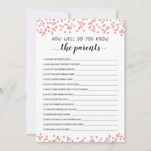 親の赤ちゃんシャワーカードをどれだけ知っているか 招待状 (正面)