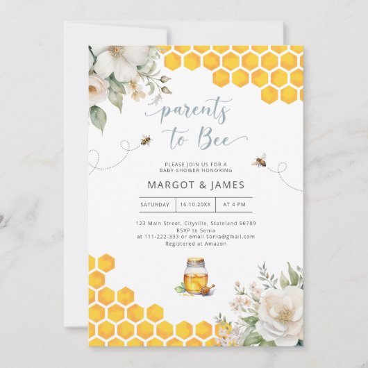 親へ蜂蜜の赤ちゃんシャワー招待状 招待状 (正面)