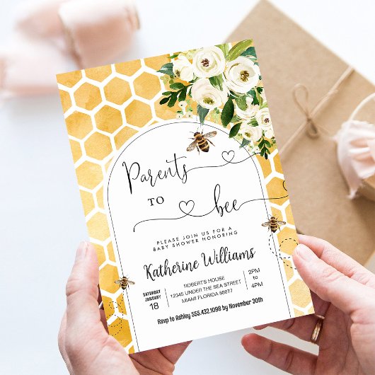 親へ蜂蜜ビーテーマ赤ちゃんシャワー 招待状