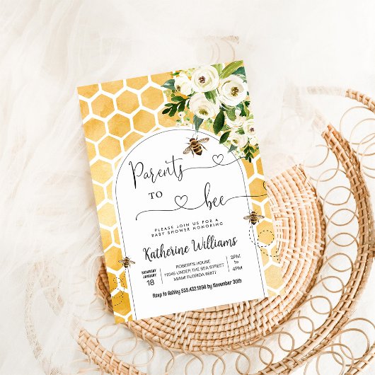 親へ蜂蜜ビーテーマ赤ちゃんシャワー 招待状