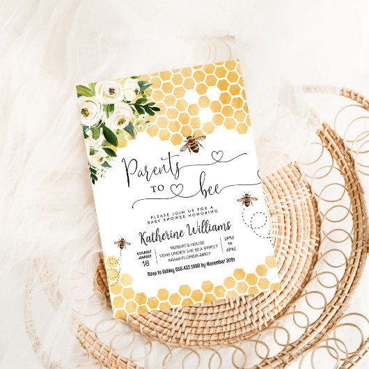 親へ蜂蜜ビーテーマ赤ちゃんシャワー 招待状