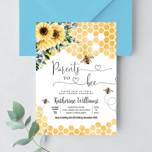 親へ蜂蜜ビーテーマ赤ちゃんシャワー 招待状