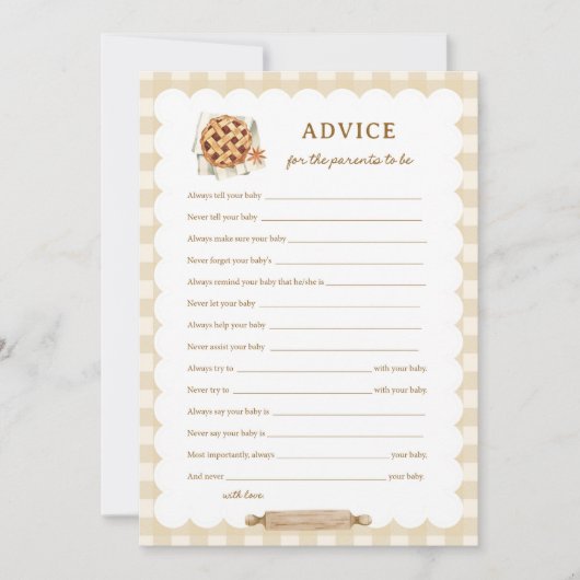親をカードにするパイ赤ちゃんシャワーアドバイス 招待状 (正面)