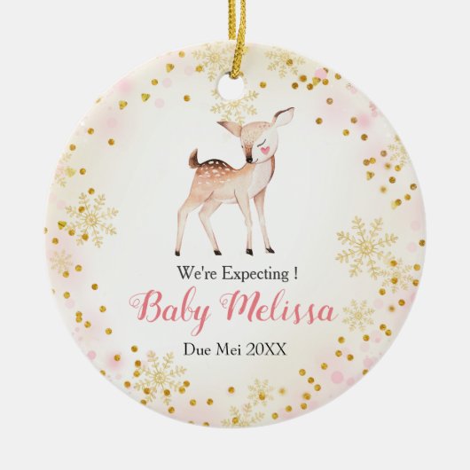 親を待っているピンクシカ動物 セラミックオーナメント (正面)