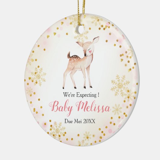 親を待っているピンクシカ動物 セラミックオーナメント (左)