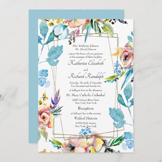 親カラフルフォーマルの出結婚身のフローラ 招待状 (正面/裏面)