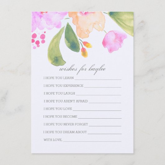 親カード用の水彩赤ちゃんシャワーアドバイス アドバイスカード (正面)