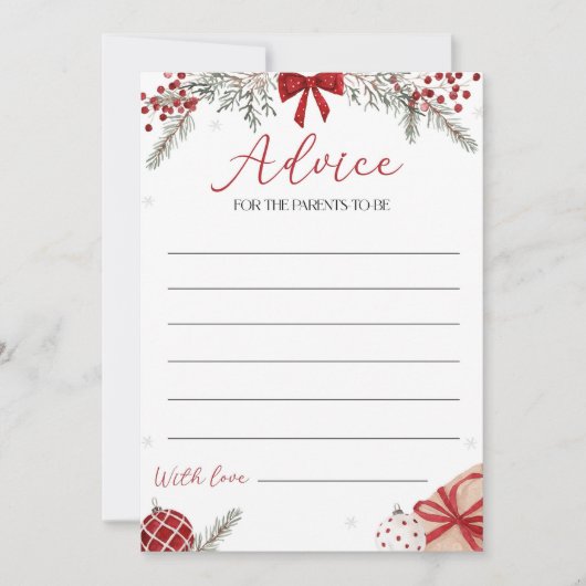 親カード用クリスマスベビーシャワーアドバイス 招待状 (正面)