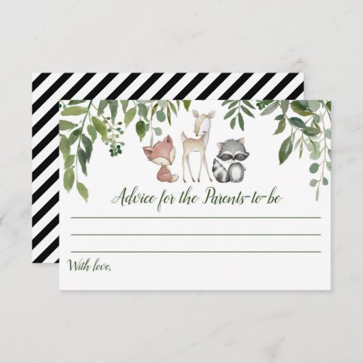 親カード用グリーンウッドランド赤ちゃんシャワーアドバイス エンクロージャーカード (正面/裏面)