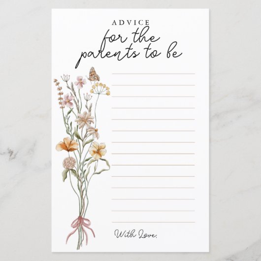 親カード用ワイルドフラワーベビーシャワーアドバイス (正面)