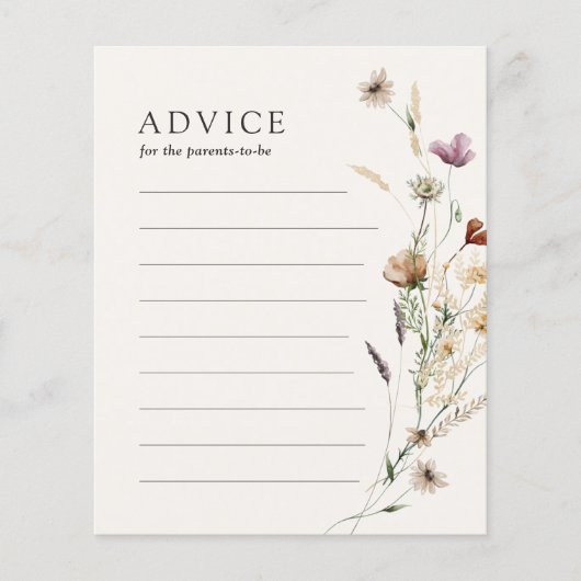 親カード用ワイルドフラワーベビーシャワーアドバイス (正面)