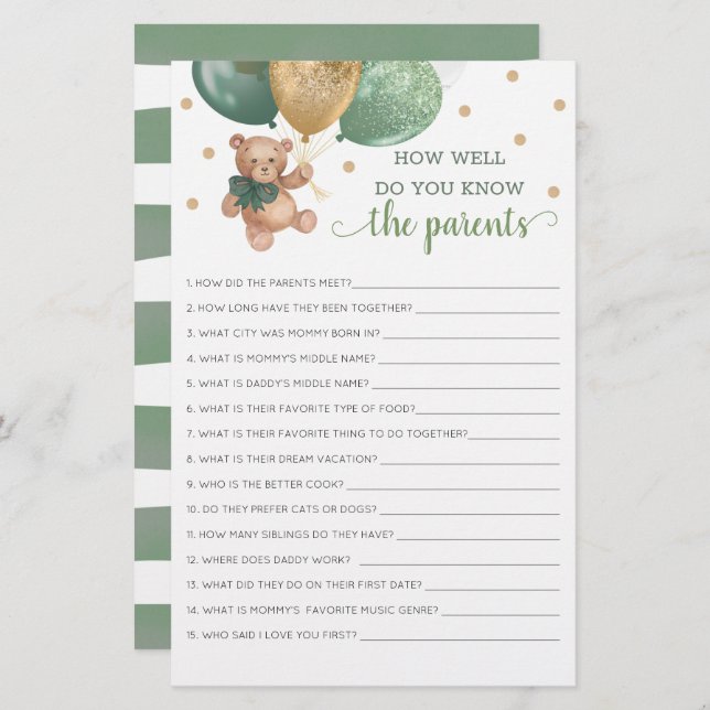 親ゲームのテディベアをどれだけ知っているか (正面/裏面)