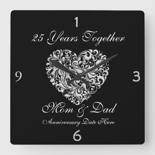 親シルバー25周年記念ギフトウォールクロック スクエア壁時計 (正面)