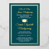 親ティール（緑がかった色）&フォイル写真卒業発表 箔招待状 (正面)