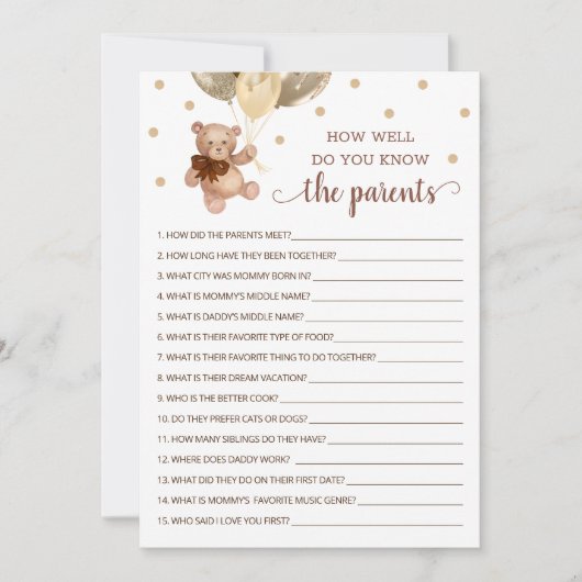 親テディベアのカードをどれだけ知っているか 招待状 (正面)