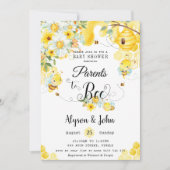 親ビーイエローフローラベビーシャワーニュートラル 招待状 (正面)