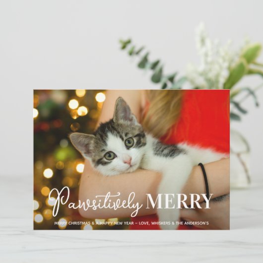 親メリー想カスタム的なペットキャットフォトクリスマス シーズンカード (スタンド正面)