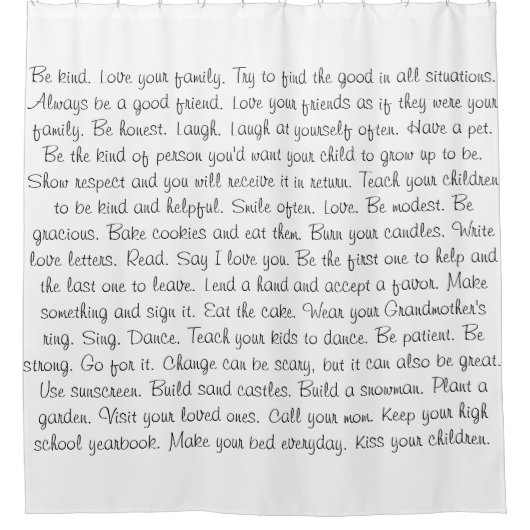 親切で感動的なことわざのシャワー・カーテンがあって下さい シャワーカーテン (正面)