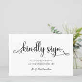 「親切なサイン」白黒ゲストブック結婚のサイン (スタンド正面)