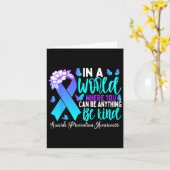 親切なティール（緑がかった色）紫リボン自殺防止戦争 カード (黄色い花)