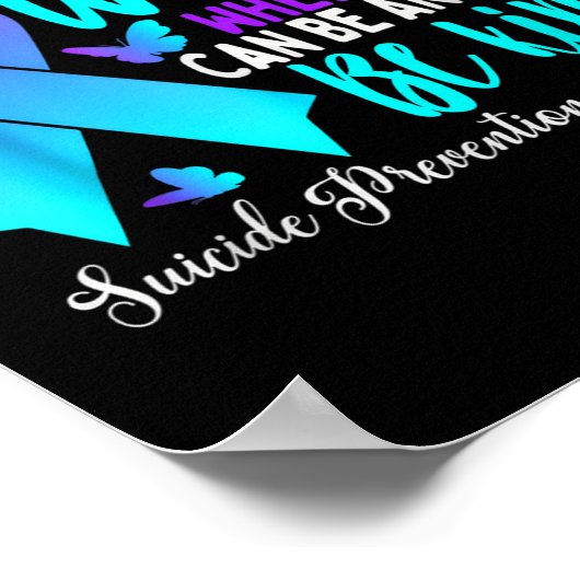 親切なティール(緑がかった色)紫リボン自殺防止戦争 ポスター (角)