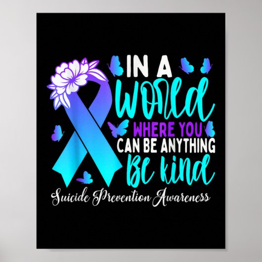 親切なティール(緑がかった色)紫リボン自殺防止戦争 ポスター (正面)