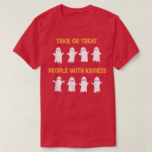 親切なハロウィンで人を騙すか扱う Tシャツ (デザイン正面)