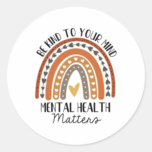 親切なメンタルヘルス問題水玉模様レインボーアワル ラウンドシール (正面)