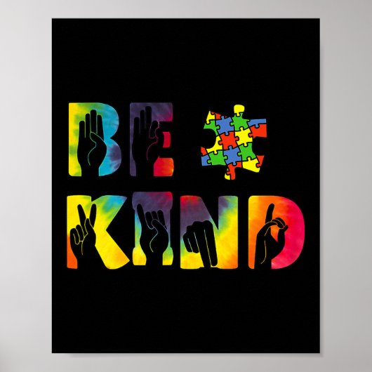 親切な手話パズル自閉症の意識 ポスター (正面)