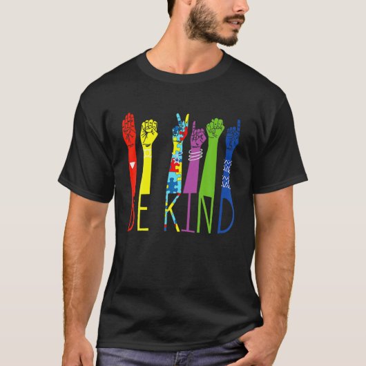 親切な手話パズル自閉症の意識 Tシャツ (正面)