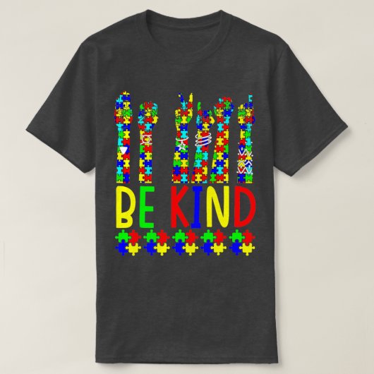 親切な手話パズル自閉症の意識 Tシャツ (デザイン正面)