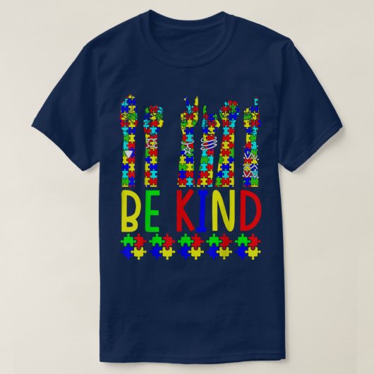 親切な手話パズル自閉症の意識 Tシャツ (デザイン正面)