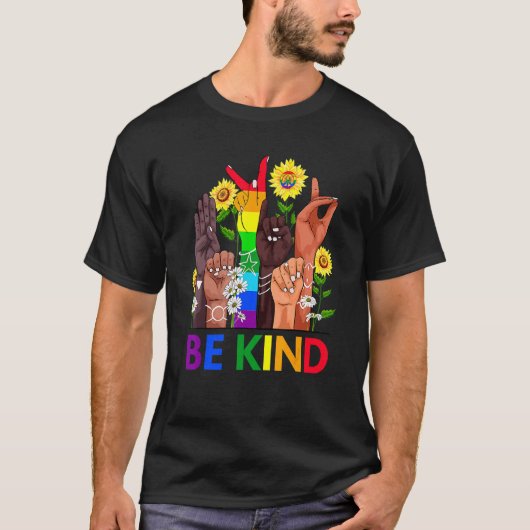 親切な手話Lgbtq+ゲイLes Tシャツ (正面)