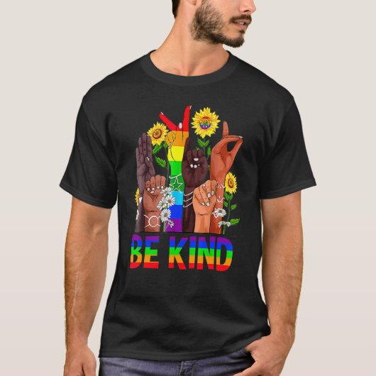 親切な手話Lgbtq+フラグゲイ Tシャツ (正面)