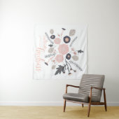 親切な植物性よくはしゃぐピンクの花を育てる タペストリー (インサイチュ(横))